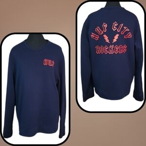 HUF Navy Crewneck Sweatshirt, HUF City Rockers Graphic, Size Large